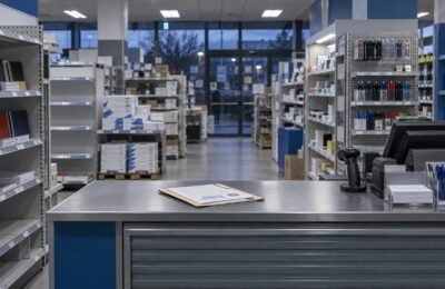 Опустевший магазин канцелярских товаров и деловые документы